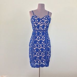 Lulus Blue Lace Dress with Nude Lining size XS